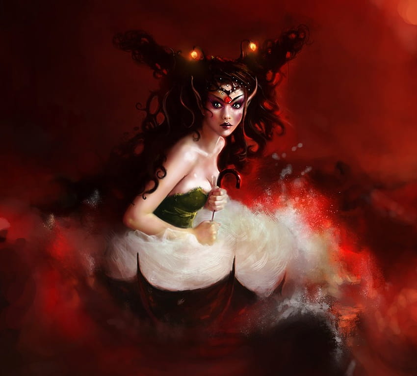 red elf, fairy, fantasy, red, smoke, girl, elf HD wallpaper