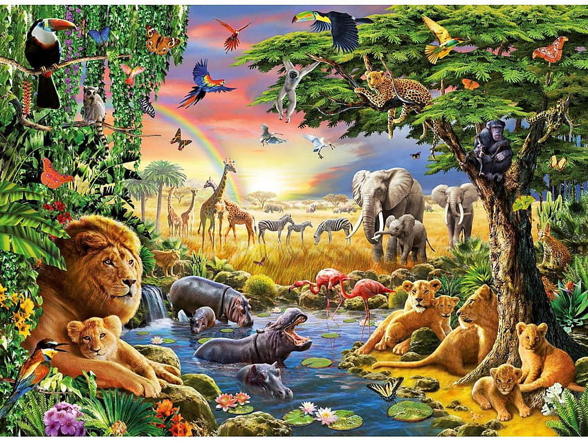 Animal , Displar, , Creature - Jungle With Animals Background,, Rainforest Animals HD wallpaper