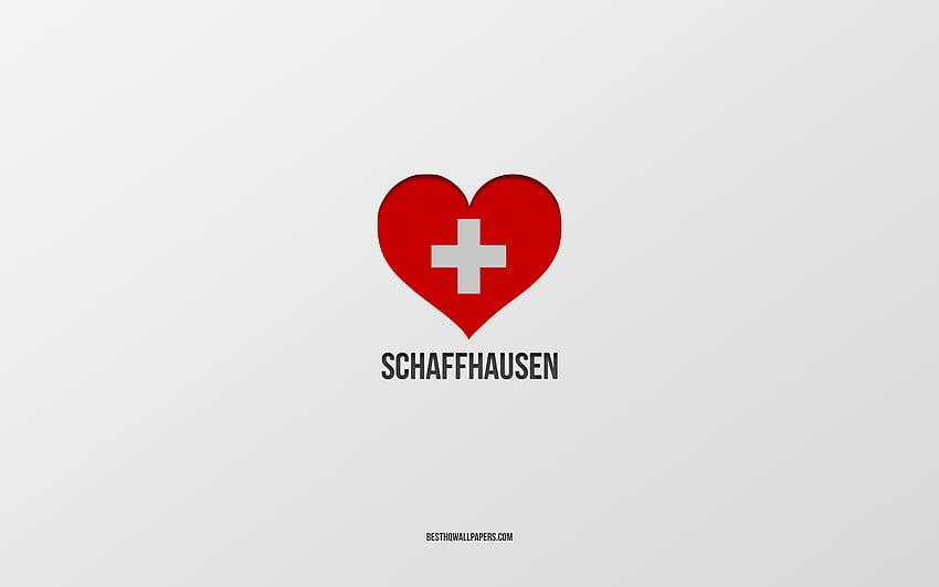 Saya Suka Schaffhausen, kota Swiss, Hari Schaffhausen, latar belakang abu-abu, Schaffhausen, Swiss, hati bendera Swiss, kota favorit, Cinta Schaffhausen Wallpaper HD