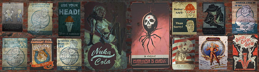 I made a dual screen out of some of the posters that I have come across in the wasteland. HD wallpaper