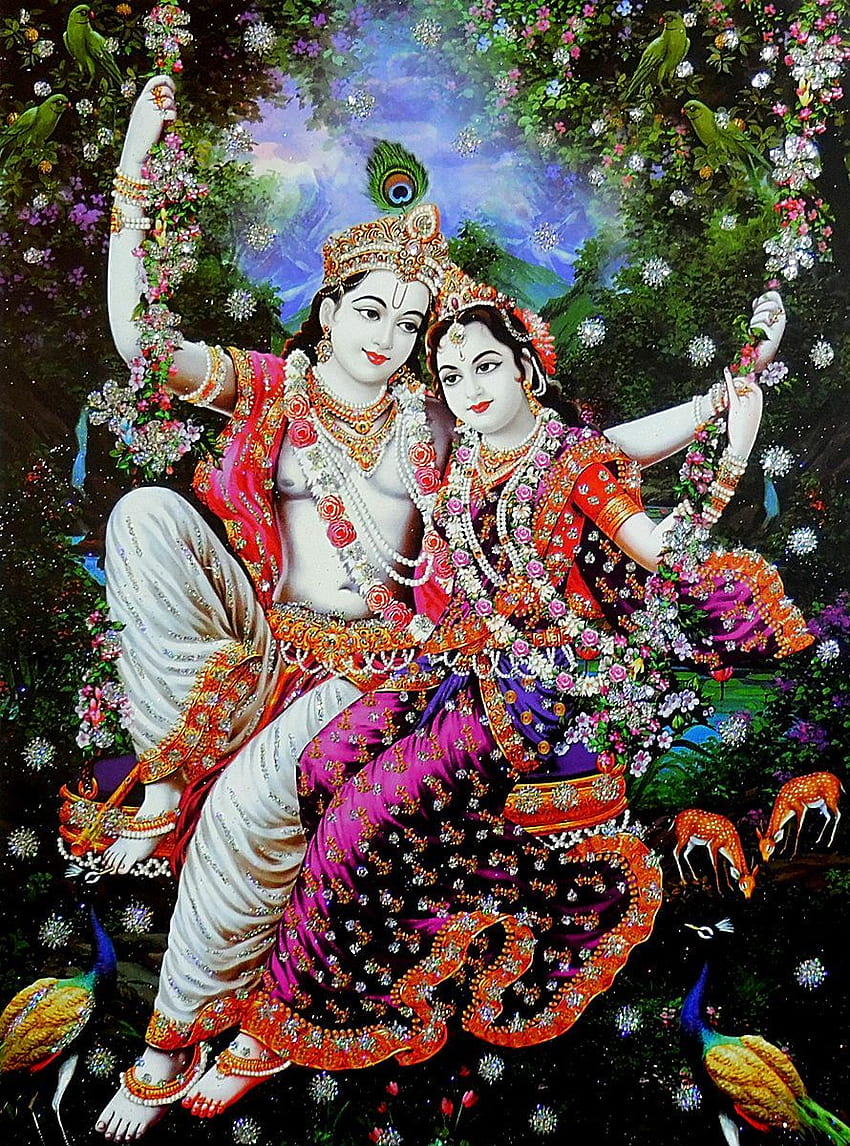 Radha Krishna em um balanço - Pôster Glitter. Pintura de Krishna radha, arte de Radha krishna, Radha krishna Papel de parede de celular HD