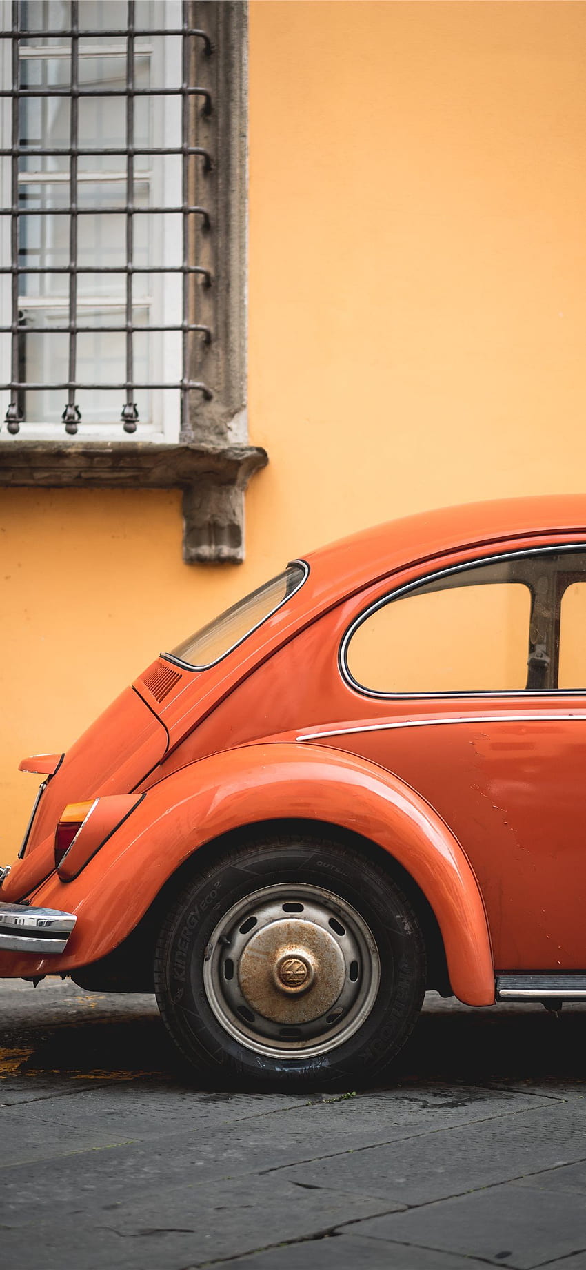 fokus dangkal Volkswagen Beetle oranye iPhone X, VW wallpaper ponsel HD
