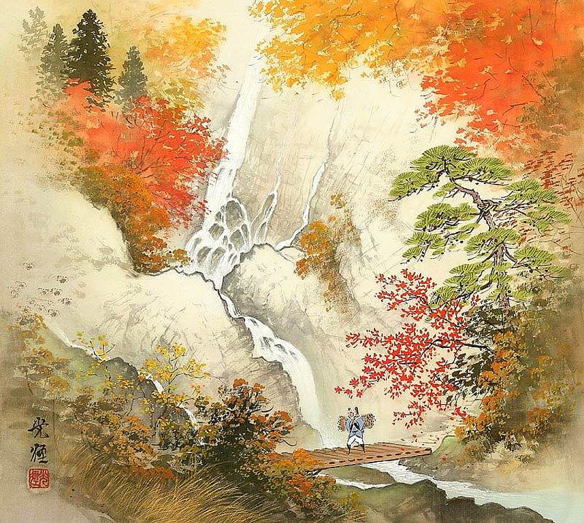 Koukei Kojima. Winter is coming, river, painting, art, koukei kojima, tree HD wallpaper