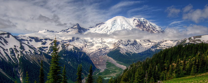 montagne, paesaggio, mt Rainier, Washington, erba, r monitor ultrawide, Mt. Washington Sfondo HD