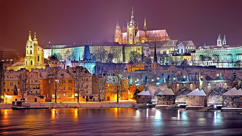 Noite de Inverno de Praga República Tcheca . Computador papel de parede HD