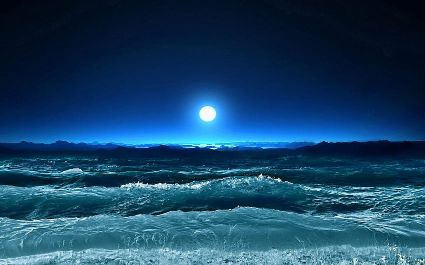 Natur, Kunst, Meer, Nacht, Wellen, Mond, Sturm HD-Hintergrundbild