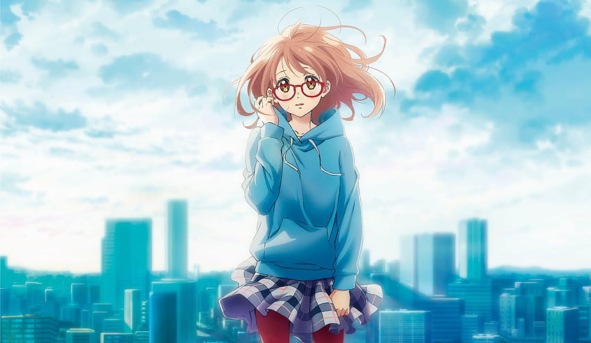 Linda chica anime, gafas, Mirai Kuriyama, Kyoukai no Kanata fondo de pantalla