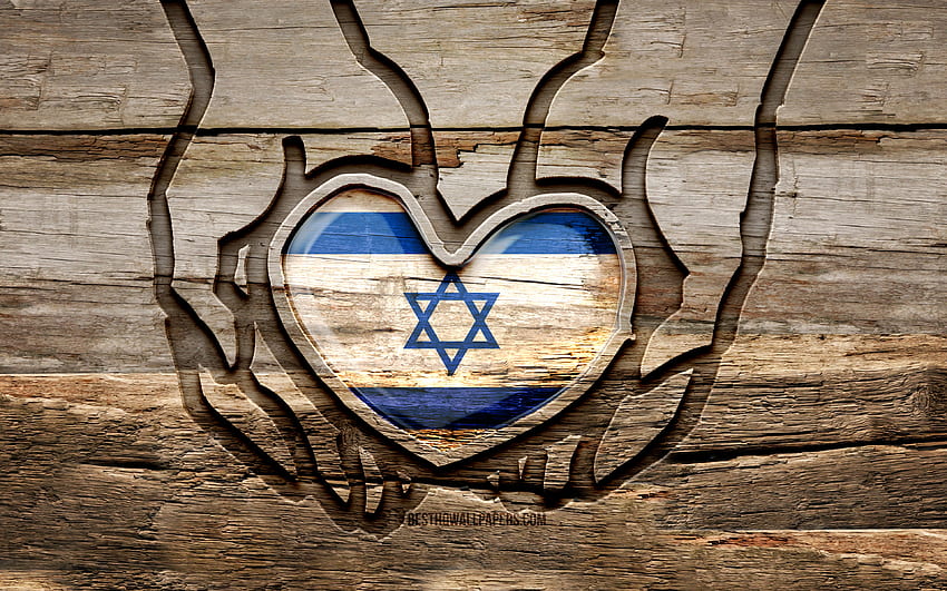 Eu amo Israel, mãos esculpidas em madeira, Dia de Israel, Bandeira de Israel, Bandeira de Israel, Cuide-se de Israel, criativo, Bandeira de Israel, Bandeira de Israel na mão, escultura em madeira, Países asiáticos, Israel papel de parede HD