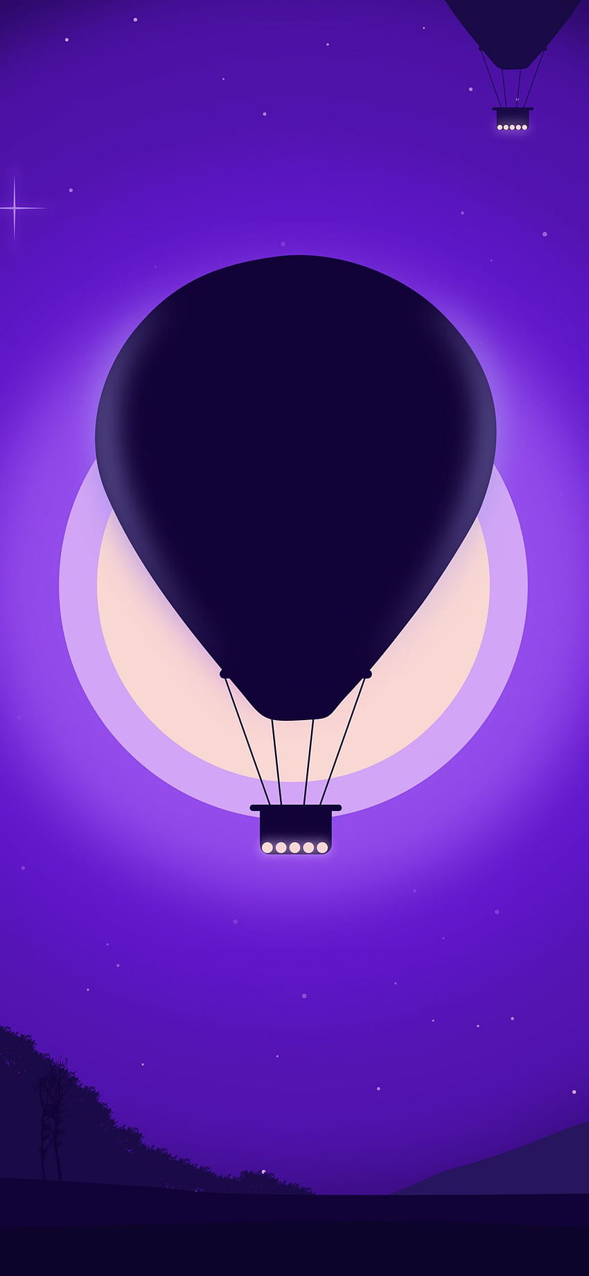 Balon Na Ogrzane Powietrze, Fioletowy Ciemny, Sylwetka. Ilustracja balon, balon na ogrzane powietrze, balon powietrzny, fioletowe balony Tapeta na telefon HD