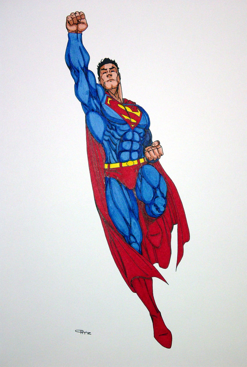 genderless superhero in the normal world striking a superhero pose flying