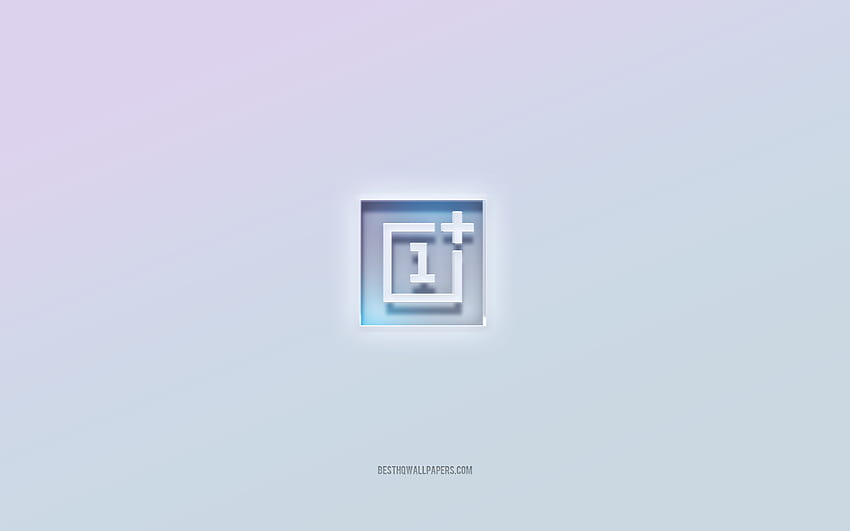 Лого на OnePlus, изрязан 3d текст, бял фон, лого на OnePlus 3d, емблема на OnePlus, OnePlus, релефно лого, емблема на OnePlus 3d HD тапет