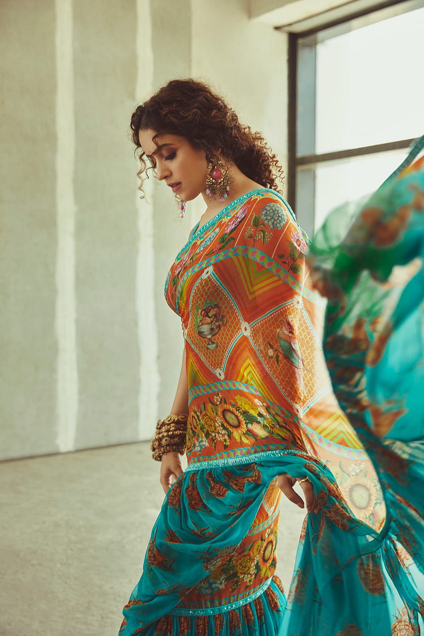 Sanya Malhotra, sari, fashion design, Bollywood actress HD phone wallpaper
