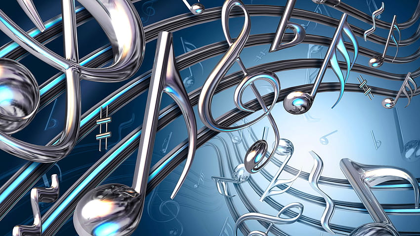 digital Art, Music, Musical Notes, Wavy Lines, 3D, Treble Clef, Blue / and Mobile Background HD wallpaper