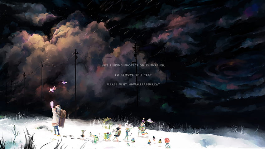 snow girl cloud power poles anime HD wallpaper