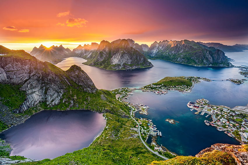 Naturansicht der Lofoten im norwegischen Land - Reine - - HD-Hintergrundbild