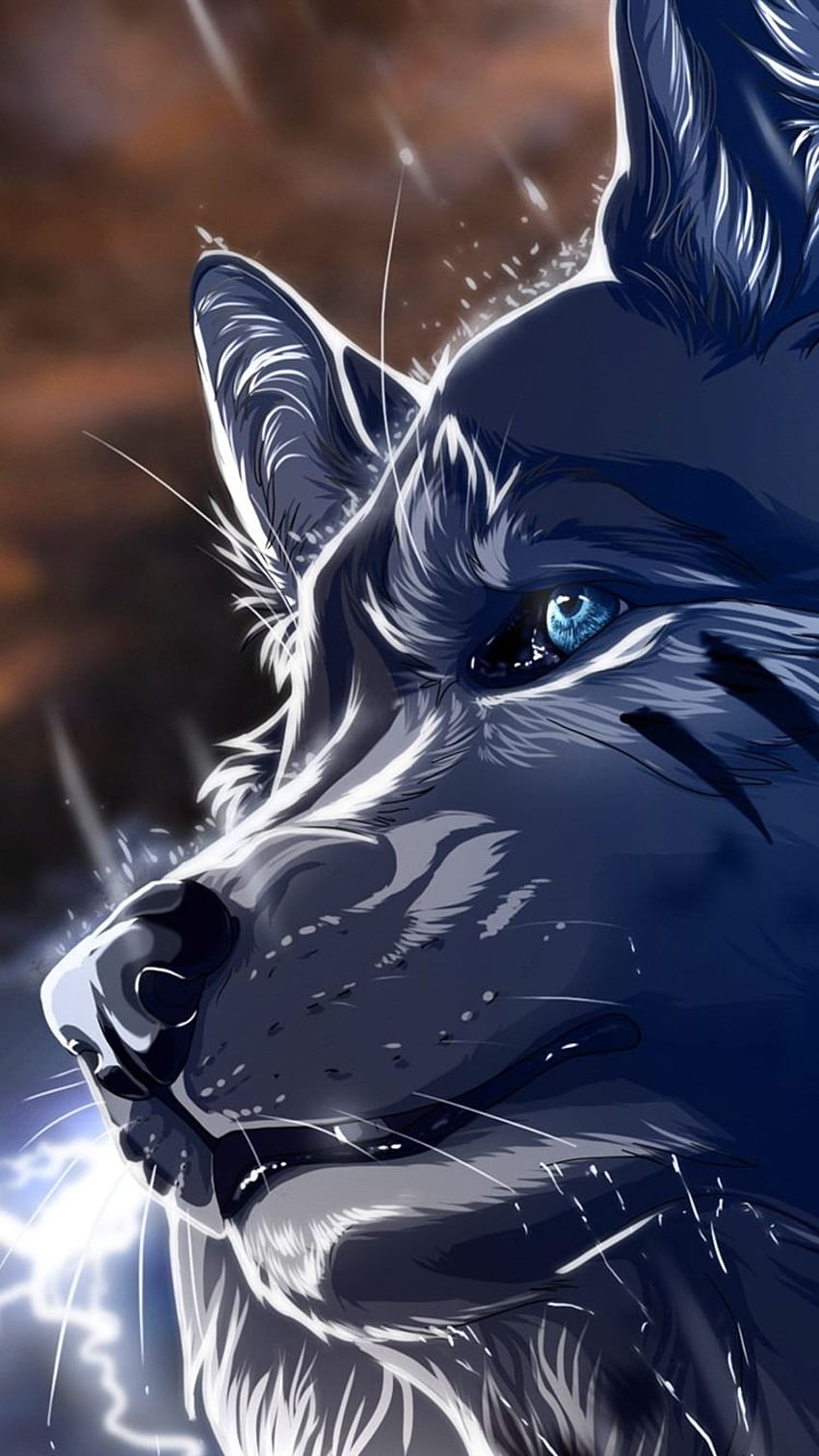Wolf, Blue Eyes, Lightning, Art IPhone 8 7 6 6S , Background HD phone wallpaper