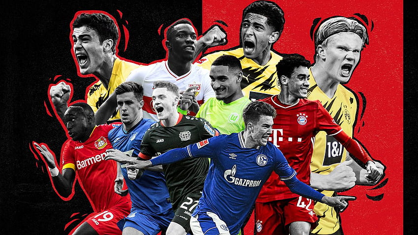 Erling Haaland, Jamal Musiala, Jude Bellingham, Gio Reyna, Matthew Hoppe y los 10 mejores jugadores sub-21 de la temporada 2020-21 de la Bundesliga, Leyendas del fútbol fondo de pantalla