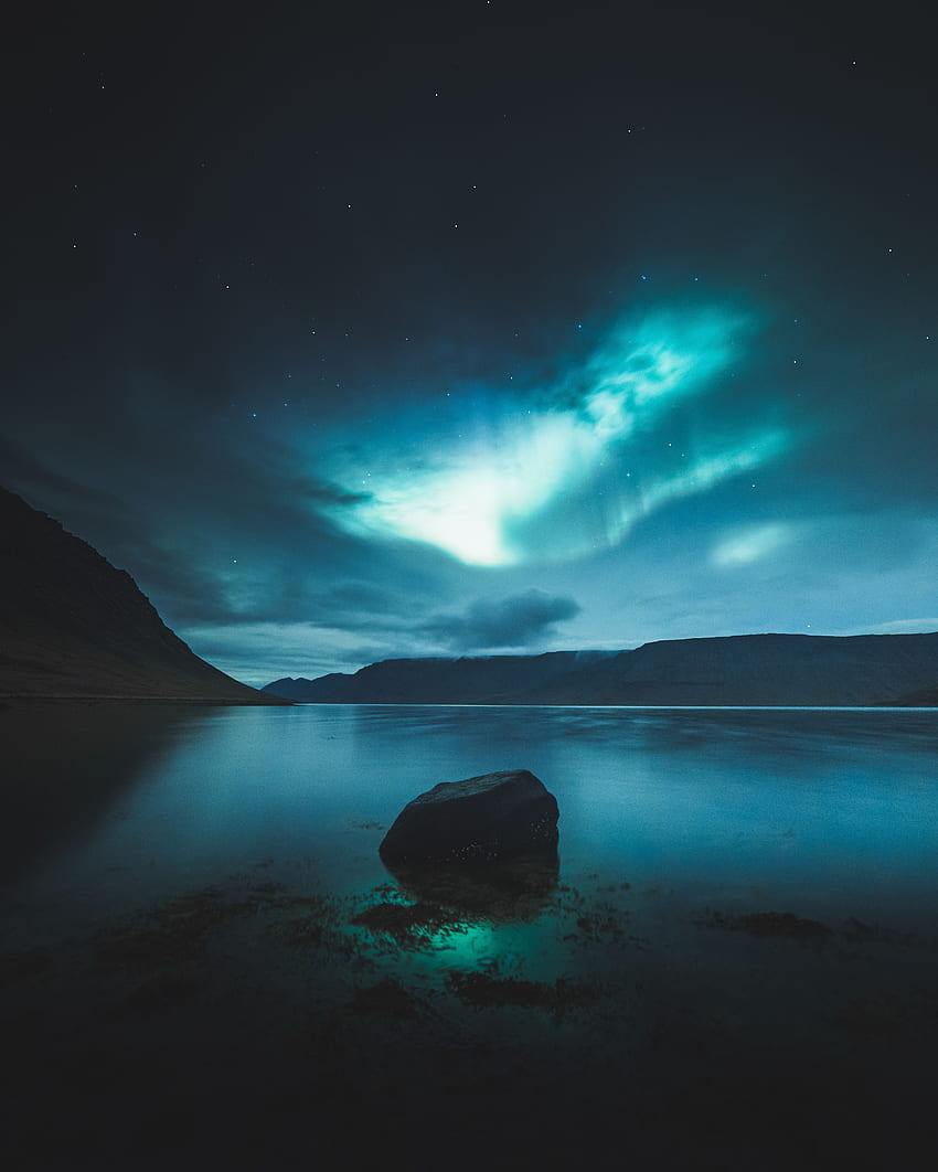 Nature, Sky, Mountains, Night, Lake, Aurora Borealis, Northern Lights HD phone wallpaper