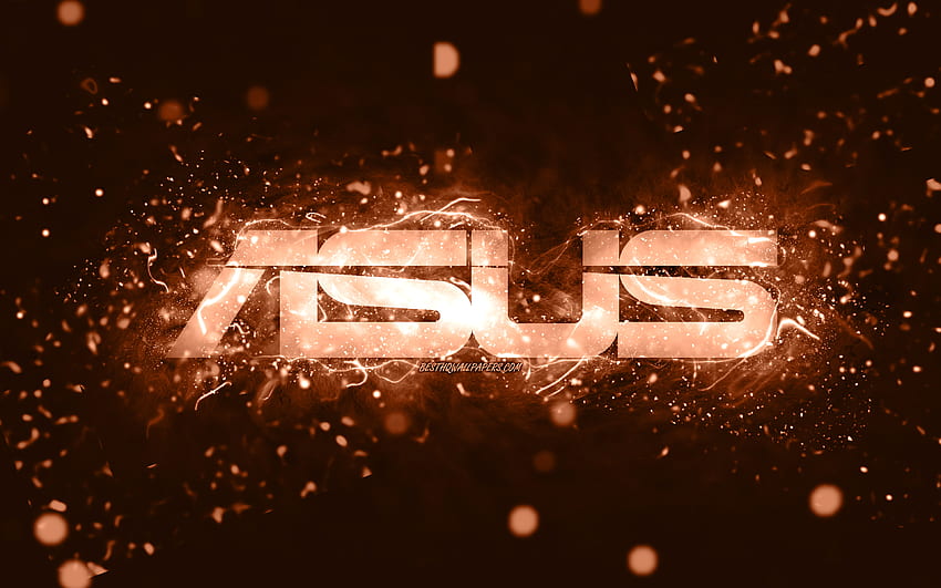 Asus brown logo, , brown neon lights, creative, brown abstract background, Asus logo, brands, Asus HD wallpaper