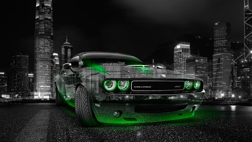 Dodge Challenger Muscle Crystal City Car 2014, Neon Green Car HD wallpaper