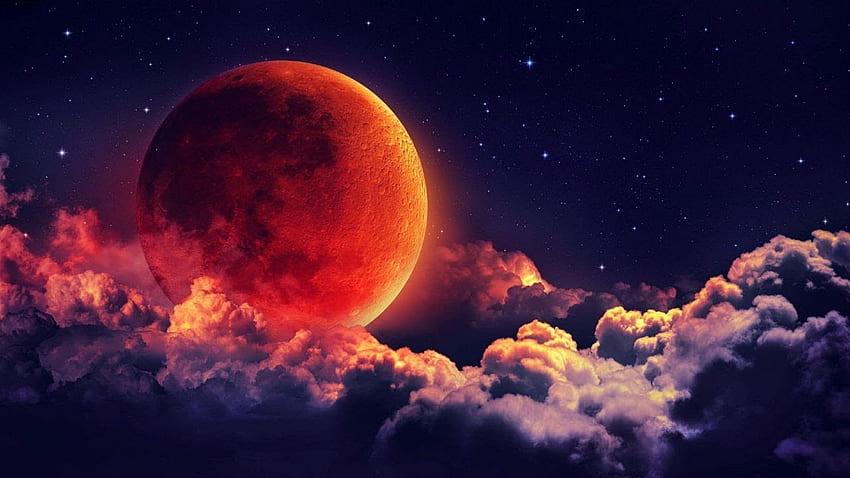 Кървава Луна - Лунно затъмнение Супер синя Кървава Луна - HD тапет