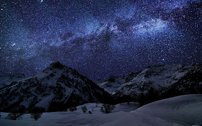landscape mountain snow sky stars starry night nature . Cool, Amazing Night Scenery HD wallpaper