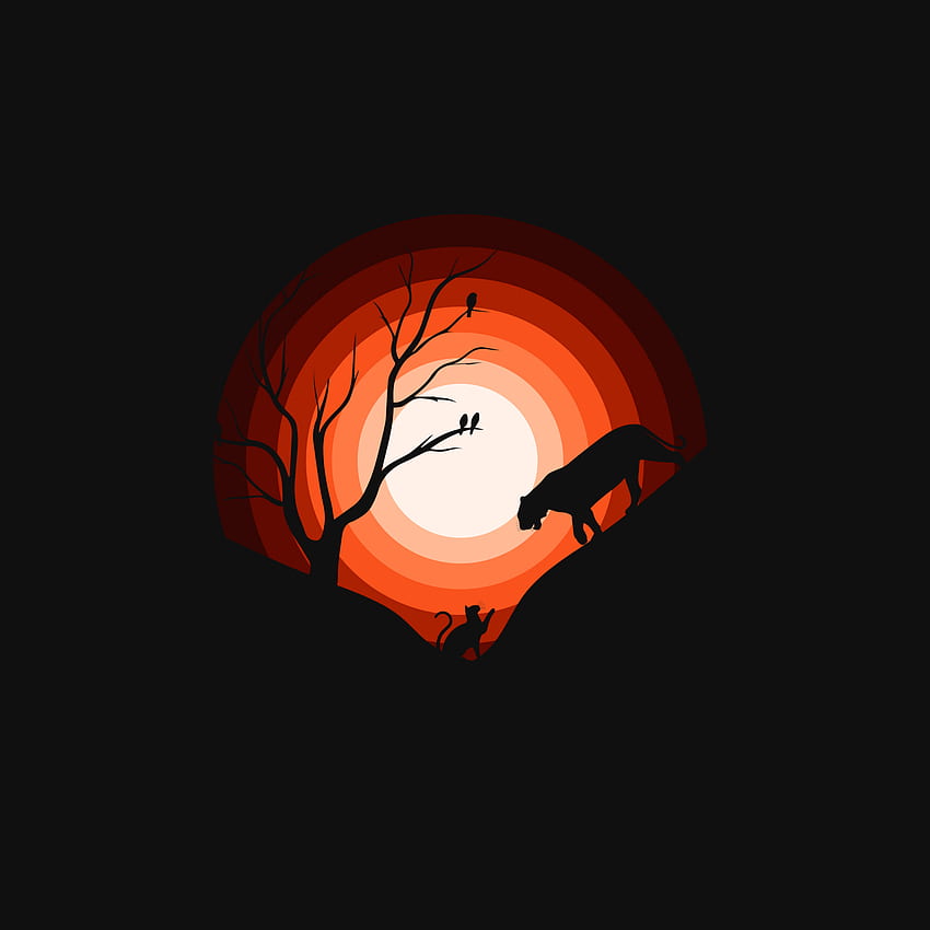 Jaguar , Cat, Sun, Silhouette, Black background, Orange, Black/ Dark HD