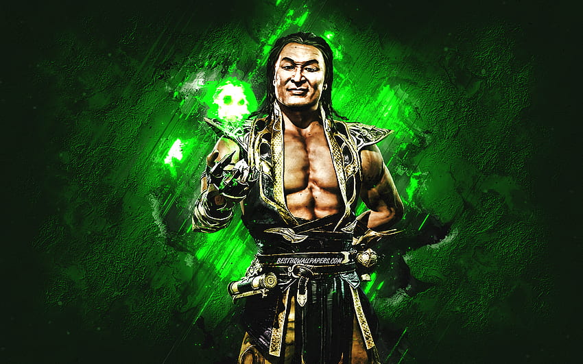 Shang Tsung, Mortal Kombat Mobile, Shang Tsung MK Mobile, Mortal Kombat, зелен каменен фон, персонажи от Mortal Kombat Mobile, гръндж изкуство, Shang Tsung Mortal Kombat HD тапет