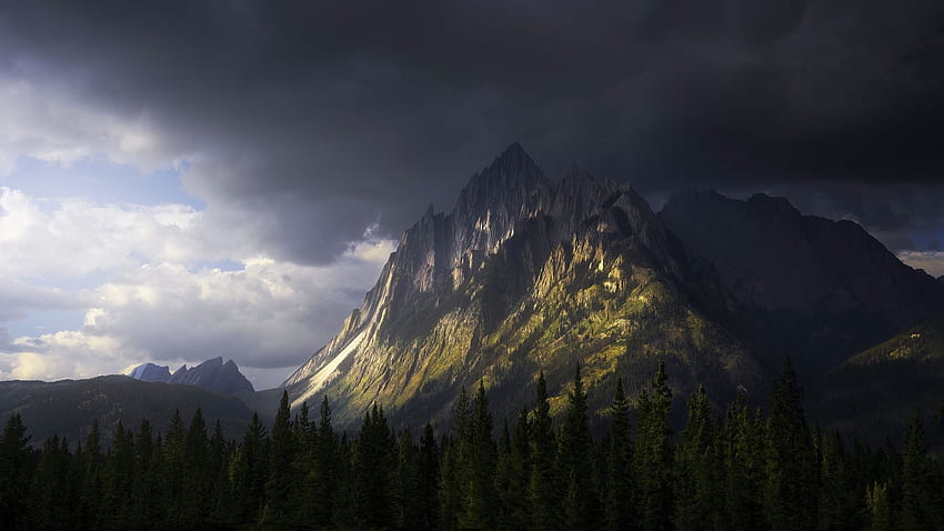 Dark Clouds over Banff National Park, Alberta, mountains, storm, Canada, landscape HD wallpaper