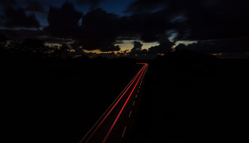 空、夜、暗い、道、ターン 高画質の壁紙