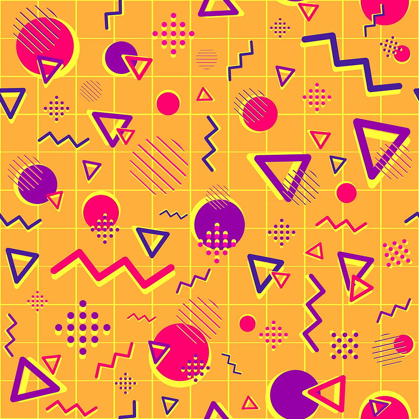 Geometric seamless pattern with purple and magenta shapes. Repetitive psychedelic and funky background with circles, triangles and zigzag lines. Creative business for websites. 2635587 Vector Art at Vecteezy HD phone wallpaper