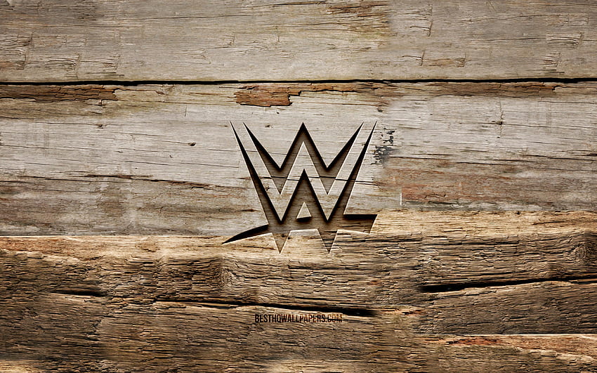 Drewniane logo WWE, drewniane tła, World Wrestling Entertainment, logo WWE, kreatywne, rzeźbienie w drewnie, WWE Tapeta HD
