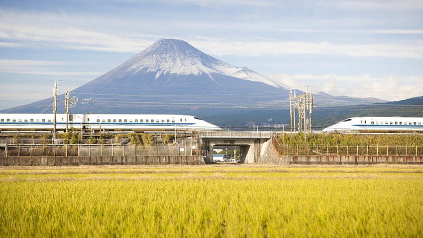 Japón Monte Fuji entrena Shinkansen. fondo de pantalla