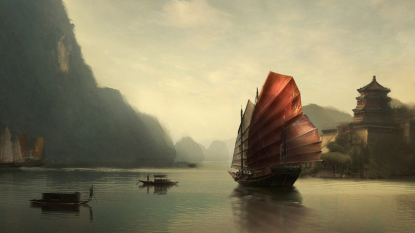 Chinese Landscape Painting Boats (Page 1) HD wallpaper