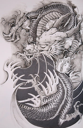 Small Grey Ink Flying Dragon Tattoo On Right Shoulder Blade For ...