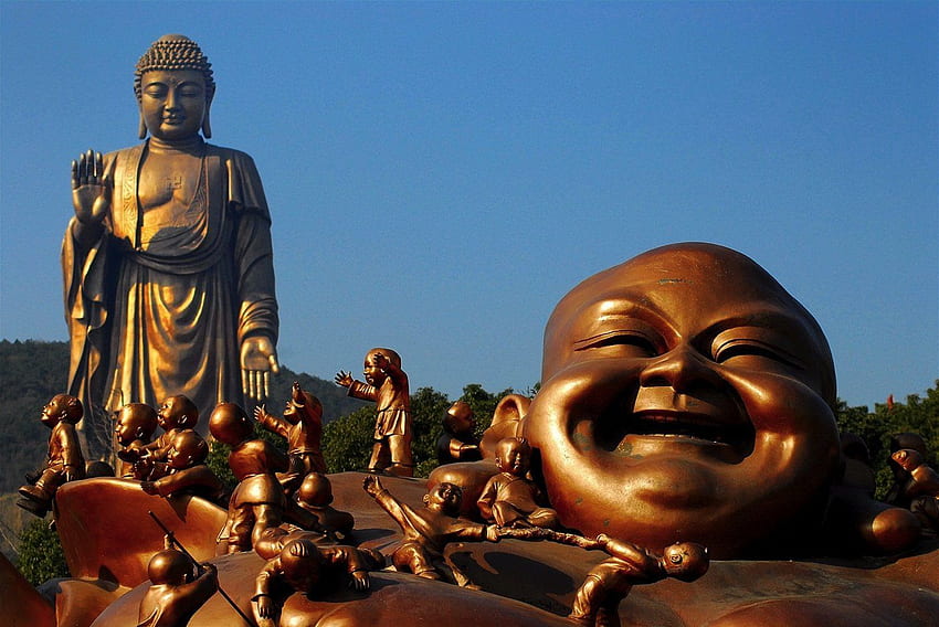 Buddhismus und Hintergrund, lächelnder Buddha HD-Hintergrundbild