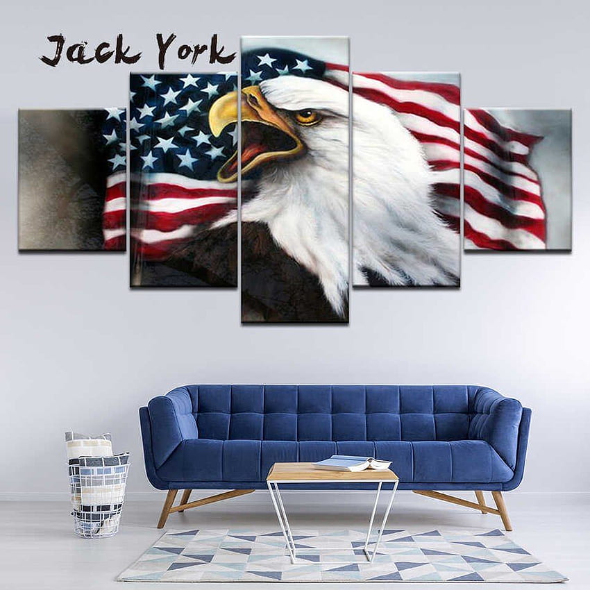 Peinture sur toile American Bald Eagle Flag 5 Pièces Wall Art Peinture Modulaire Affiche Imprimer pour salon Home Decor. Peinture & Calligraphie Fond d'écran de téléphone HD