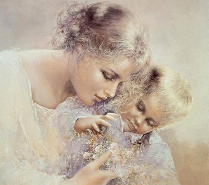 ibu dan bayi, seni, lembut, keren, lukisan, manusia, keindahan Wallpaper HD