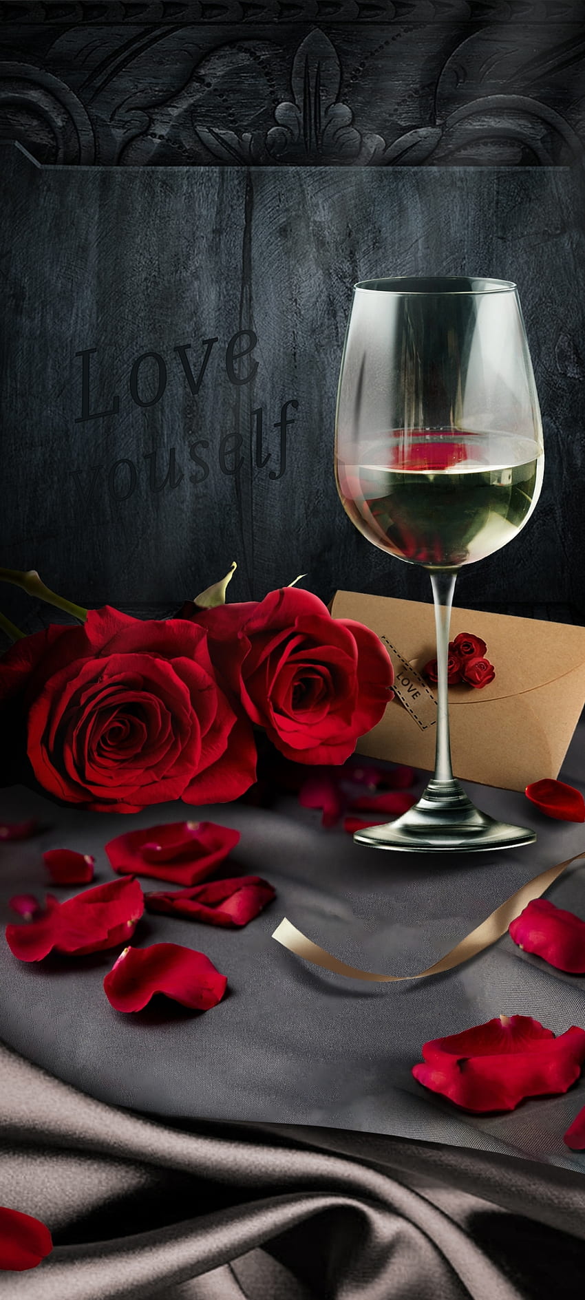 Retro Szampańska róża, miłość, piękna, zastawa stołowa, kieliszek do wina, szkło, czarny, kwiaty Tapeta na telefon HD