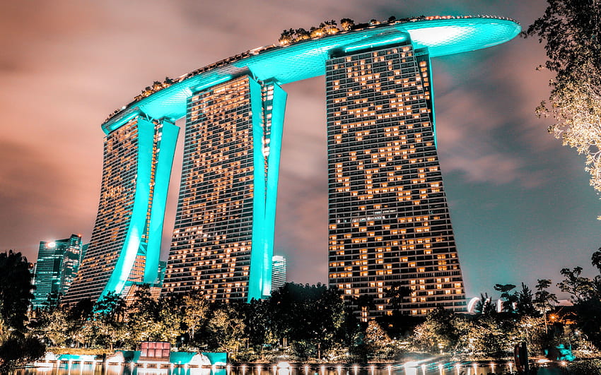 Marina Bay Sands Hotel, Singapore, Evening Night HD wallpaper