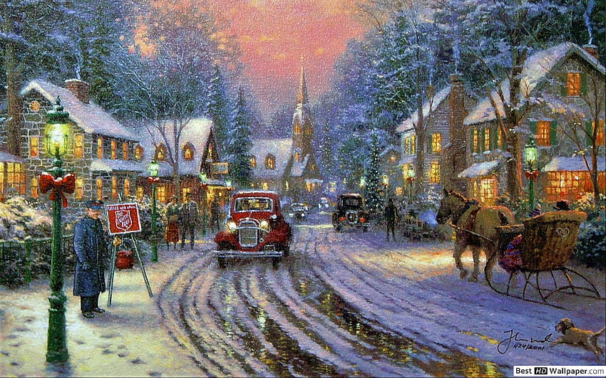 Pintura navideña de Thomas Kinkade, Thomas Kincade fondo de pantalla