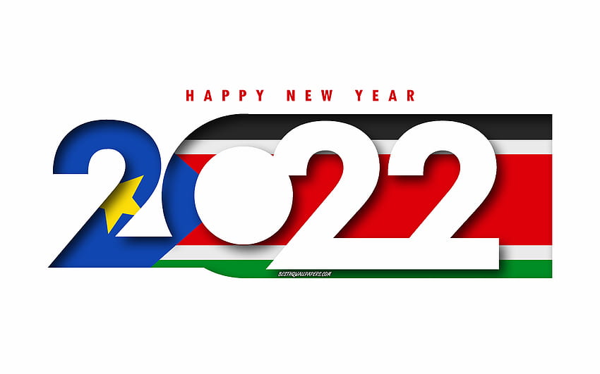 Честита Нова Година 2022 Южен Судан, бял фон, Южен Судан 2022, Южен Судан 2022 Нова година, 2022 концепции, Южен Судан, Флаг на Южен Судан HD тапет