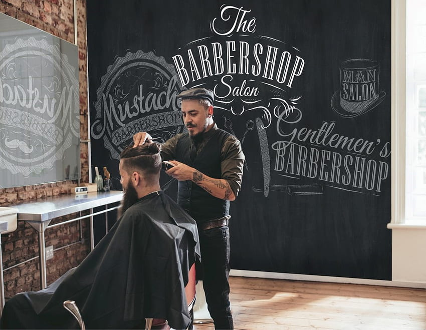 Barbershop czarne tło, krzesło fryzjerskie Tapeta HD