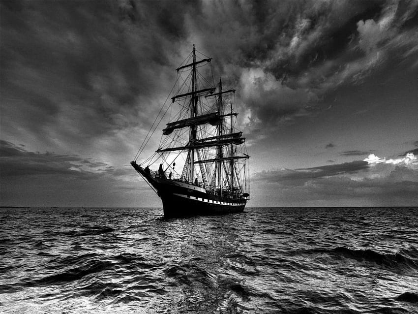 veleiro, oceano pacífico, como o pôr do sol, noite, navio alto papel de parede HD