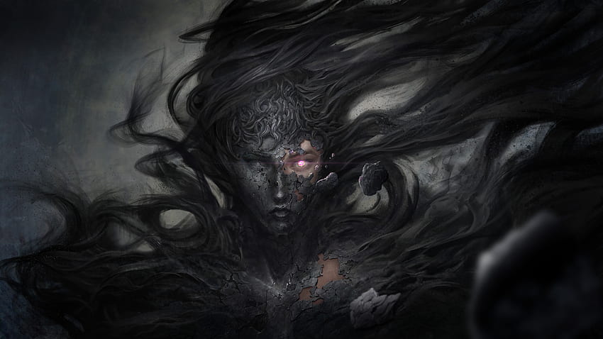 Witch, halloween, black, art, fantasy, face, girl, dark HD wallpaper