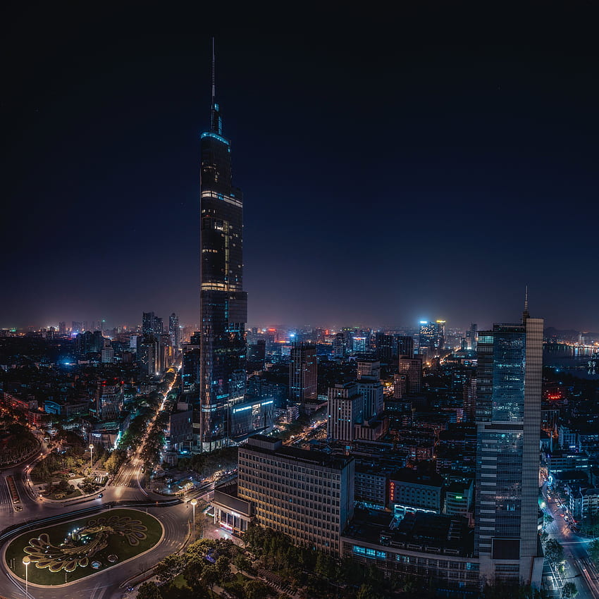 Città, Città notturna, Grattacieli, Cina, Nanchino Sfondo del telefono HD