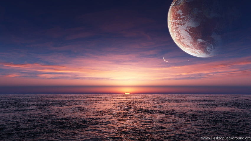 Fantasy Solaris Sea Moon . Background HD wallpaper