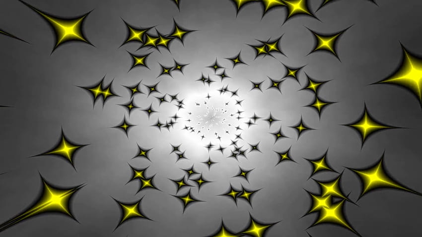 Pustaka Berlangganan Lingkaran spiral hipnotis hitam dan putih dengan animasi perulangan pusaran bintang kuning. Wallpaper HD