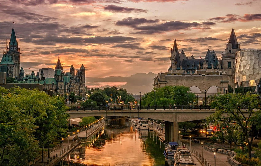 Kanada, Ottawa, kanal Rideau, Chateau Laurier Wallpaper HD