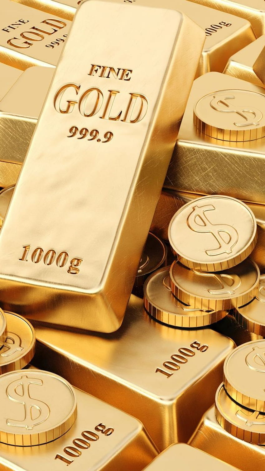 Batangan & Koin Emas. Koin emas, batangan emas batangan, uang emas wallpaper ponsel HD